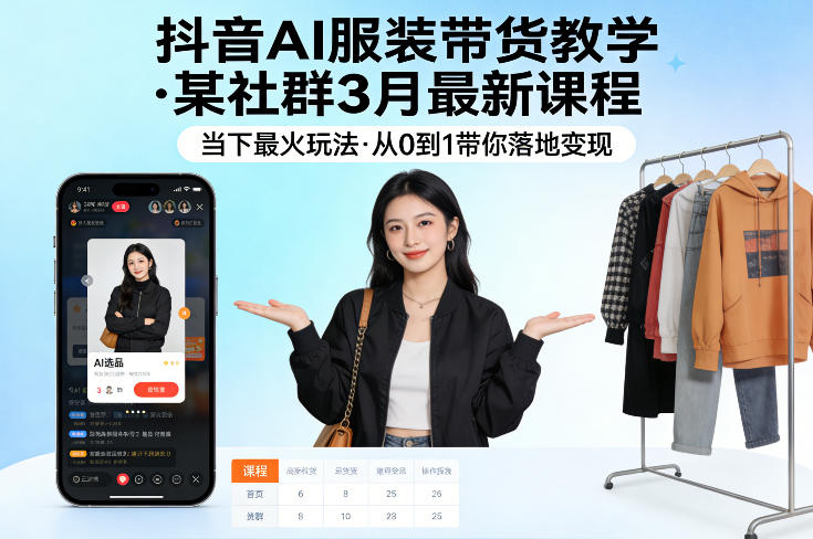 抖音AI服装带货教学,某社群3月最新课程,当下最火玩法,从0到1带你落地变现-佳梦网创 - 网创副业项目资源站