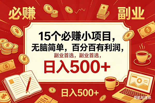 (18390期)15个必赚钱的小项目,百分百赚米,无脑简单,副业首选,日入600+-佳梦网创 - 网创副业项目资源站