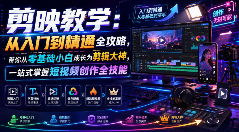 剪映教学:从入门到精通全攻略,带你从零基础小白成长为剪辑大神,一站式掌握短视频创作全技能 剪映教学:从入门到精通全攻略,带你从零基础小白成长为剪辑大神,一站式掌握短视频创作全技能