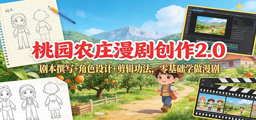 桃园农庄漫剧创作2.0：剧本撰写+角色设计+剪辑功法，零基础学做漫剧 - 佳梦网创 - 网创副业项目资源站-佳梦网创 - 网创副业项目资源站