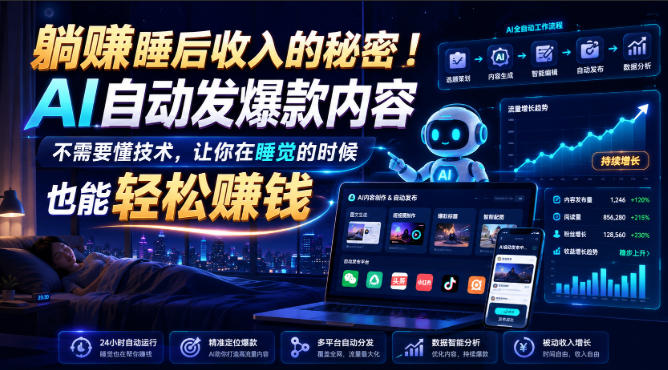 躺賺睡后收入的秘密！AI自动发爆款内容，不需要懂技术，让你在睡觉的时候也能轻松賺钱【原创双语字幕】 - 佳梦网创 - 网创副业项目资源站-佳梦网创 - 网创副业项目资源站