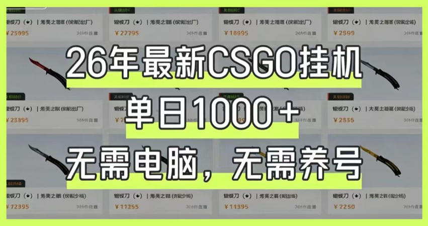 26年最新CSGO挂G系统,单日1000+,无需电脑,无需养号,0基础可上手【揭秘】-佳梦网创 - 网创副业项目资源站