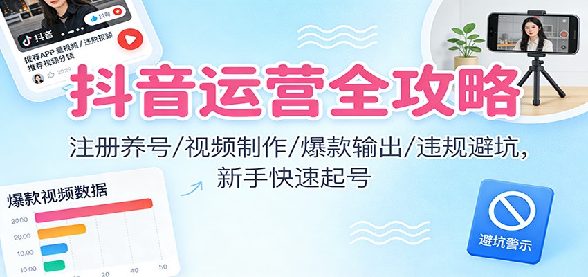 抖音运营全攻略：注册养号/视频制作/爆款输出/违规避坑，新手快速起号 - 佳梦网创 - 网创副业项目资源站-佳梦网创 - 网创副业项目资源站