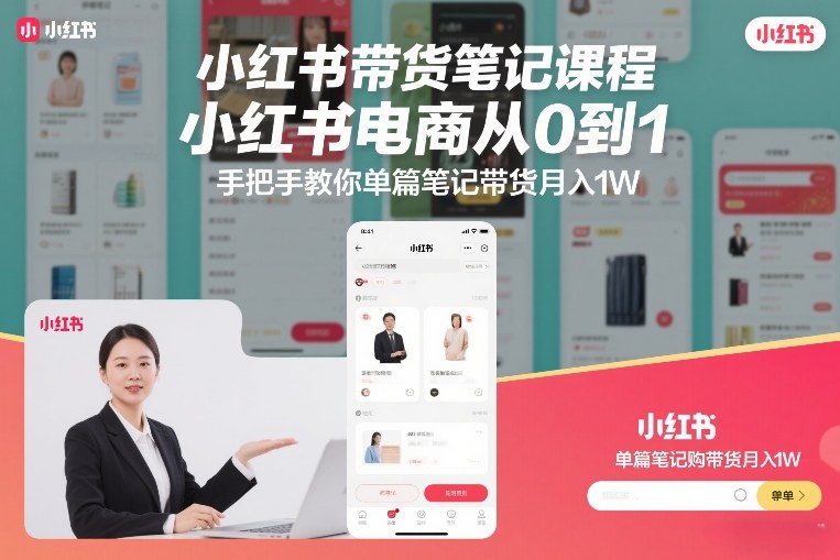 小红书带货笔记课程，小红书电商从0到1，手把手教你单篇笔记带货月入1W - 佳梦网创 - 网创副业项目资源站-佳梦网创 - 网创副业项目资源站