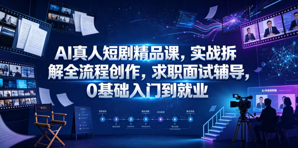 AI真人短剧精品课，实战拆解全流程创作，求职面试辅导，0基础入门到就业 - 佳梦网创 - 网创副业项目资源站-佳梦网创 - 网创副业项目资源站