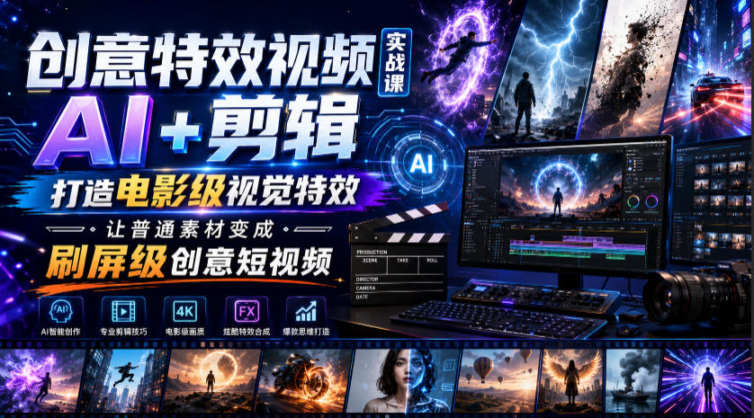 创意特效视频实战课,AI+剪辑打造电影级视觉特效,让普通素材变成刷屏级创意短视频 创意特效视频实战课,AI+剪辑打造电影级视觉特效,让普通素材变成刷屏级创意短视频