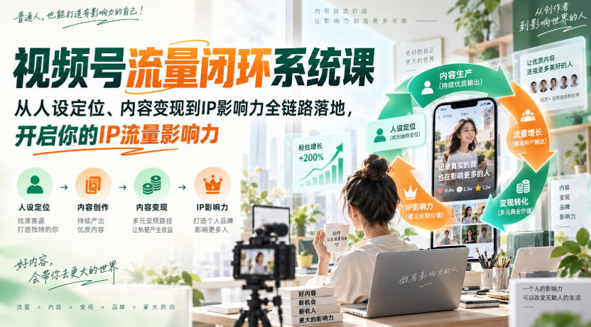 视频号流量闭环系统课,从人设定位、内容变现到IP影响力全链路落地,开启你的IP流量影响力-佳梦网创 - 网创副业项目资源站