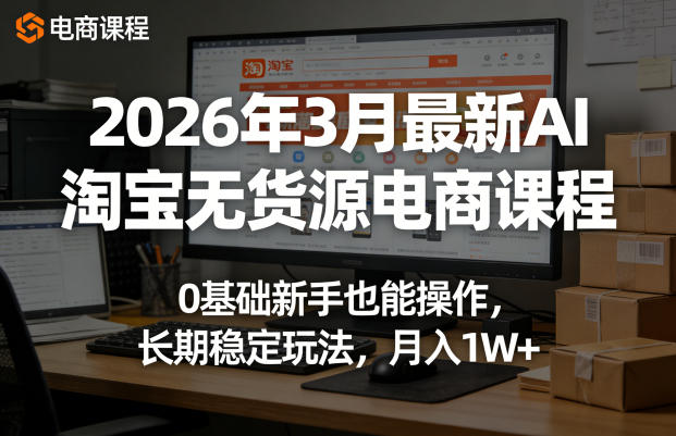 2026年3月最新AI淘宝无货源电商课程，0基础新手也能操作，长期稳定玩法，月入1W+ - 佳梦网创 - 网创副业项目资源站-佳梦网创 - 网创副业项目资源站