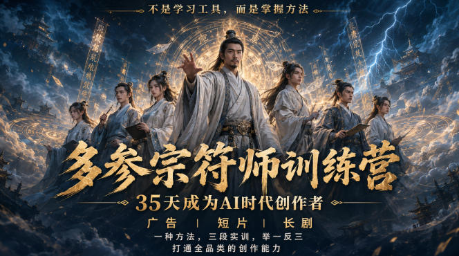 多参宗符师训练营,35天成为AI时代创作者,广告|短片|长剧,一种方法,三段实训,举一反三,打通全品类的创作能力-佳梦网创 - 网创副业项目资源站