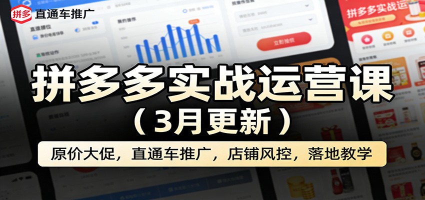 拼多多实战运营课（3月更新）：原价大促，直通车推广，店铺风控，落地教学 - 佳梦网创 - 网创副业项目资源站-佳梦网创 - 网创副业项目资源站