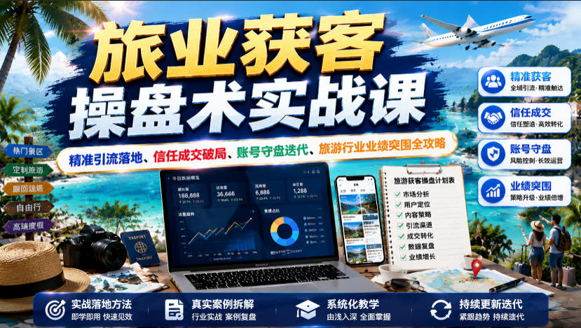 旅业获客操盘术实战课｜精准引流落地、信任成交破局、账号守盘迭代、旅游行业业绩突围全攻略 - 佳梦网创 - 网创副业项目资源站-佳梦网创 - 网创副业项目资源站
