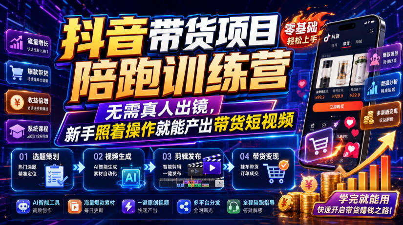 抖音带货项目陪跑训练营，无需真人出镜，新手照着操作就能产出带货短视频（更新0811） - 佳梦网创 - 网创副业项目资源站-佳梦网创 - 网创副业项目资源站