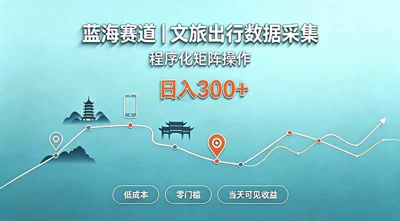 (20478期)蓝海赛道 文旅出行数据采集 程序化矩阵操作 低成本 零门槛 当天可见收益 日入300+-佳梦网创 - 网创副业项目资源站