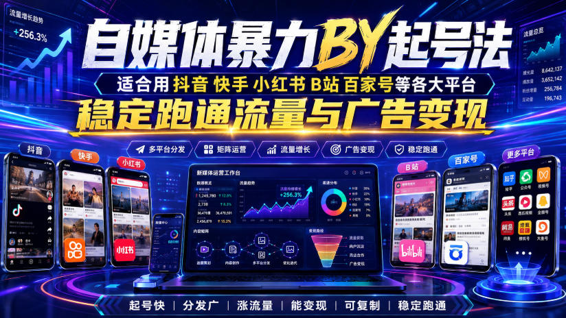自媒体暴力搬运起号法，适合用抖音快手小红书B站百家号等各大平台，稳定跑通流量与广告变现 - 佳梦网创 - 网创副业项目资源站-佳梦网创 - 网创副业项目资源站