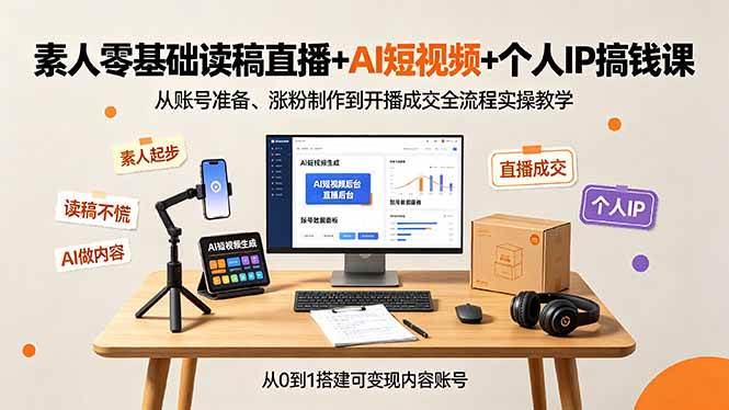 （19232期）素人零基础读稿直播+AI短视频+个人IP搞钱课，从账号准备、涨粉制作到开播成交全流程实操教学 - 佳梦网创 - 网创副业项目资源站-佳梦网创 - 网创副业项目资源站