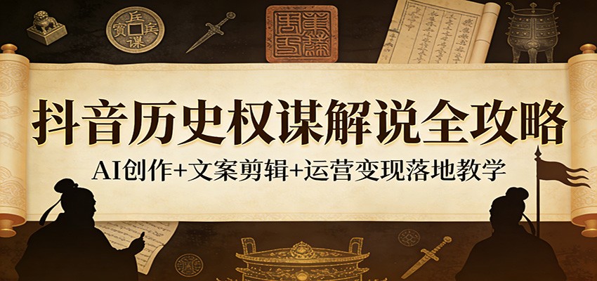 抖音历史权谋解说全攻略：AI创作+文案剪辑+运营变现落地教学 - 佳梦网创 - 网创副业项目资源站-佳梦网创 - 网创副业项目资源站