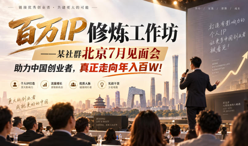 百万IP修炼工作坊——某社群北京7月见面会，助力中国创业者，真正走向年入百W!-佳梦网创 - 网创副业项目资源站