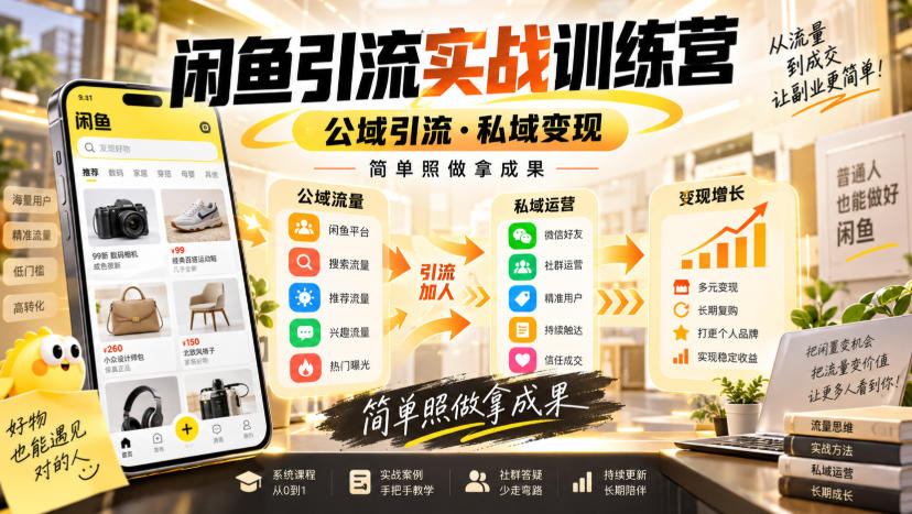 闲鱼引流实战训练营，公域引流·私域变现，简单照做拿成果-佳梦网创 - 网创副业项目资源站