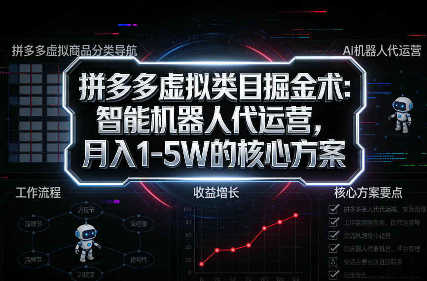 拼多多虚拟类目掘金术：智能机器人代运营，月入1-5W的核心方案【揭秘】 - 佳梦网创 - 网创副业项目资源站-佳梦网创 - 网创副业项目资源站