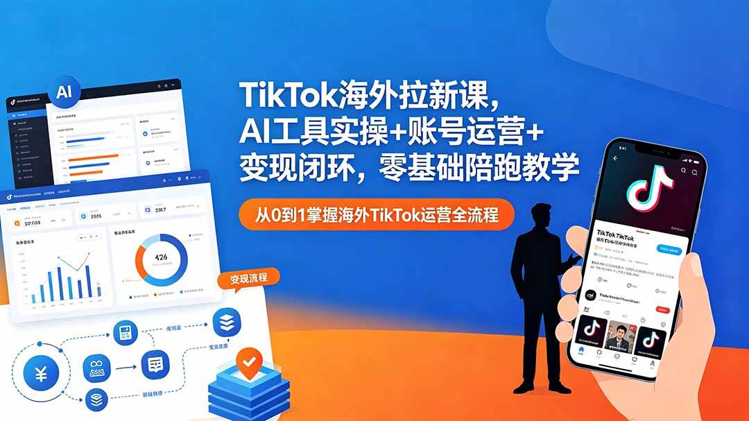 (18522期)TikTok海外拉新课,AI工具实操+账号运营+变现闭环,零基础陪跑教学-佳梦网创 - 网创副业项目资源站