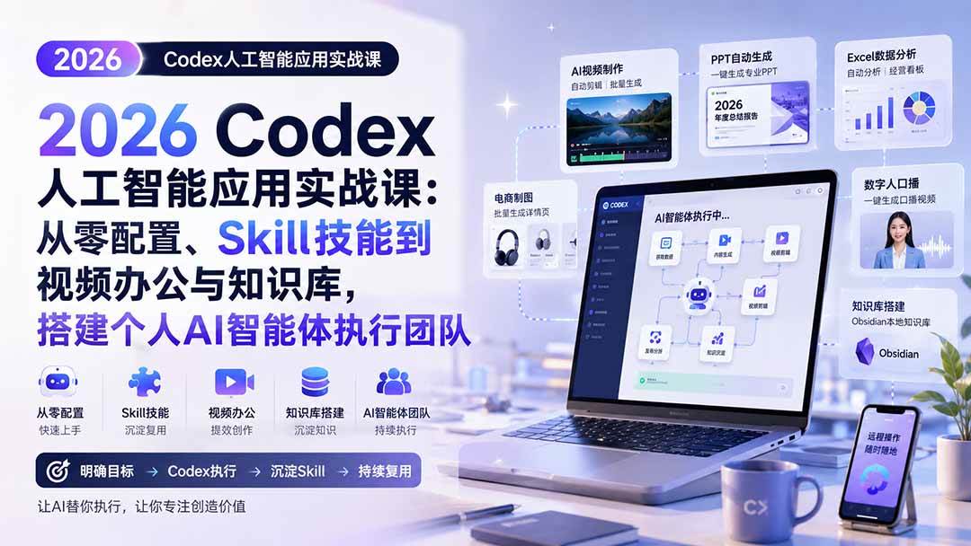 （20067期）2026 Codex人工智能应用实战课：从零配置、Skill技能到视频办公与知识库，搭建个人AI智能体执行团队 - 佳梦网创 - 网创副业项目资源站-佳梦网创 - 网创副业项目资源站