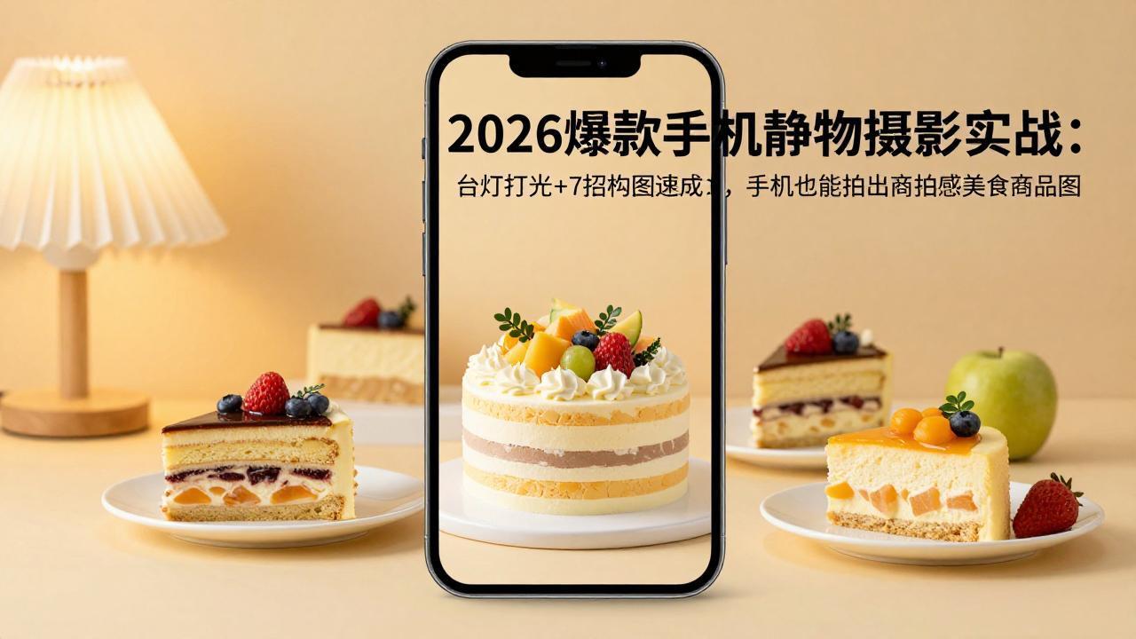 2026爆款手机静物摄影实战：台灯打光+7招构图速成，手机也能拍出商拍感美食商品图-佳梦网创 - 网创副业项目资源站
