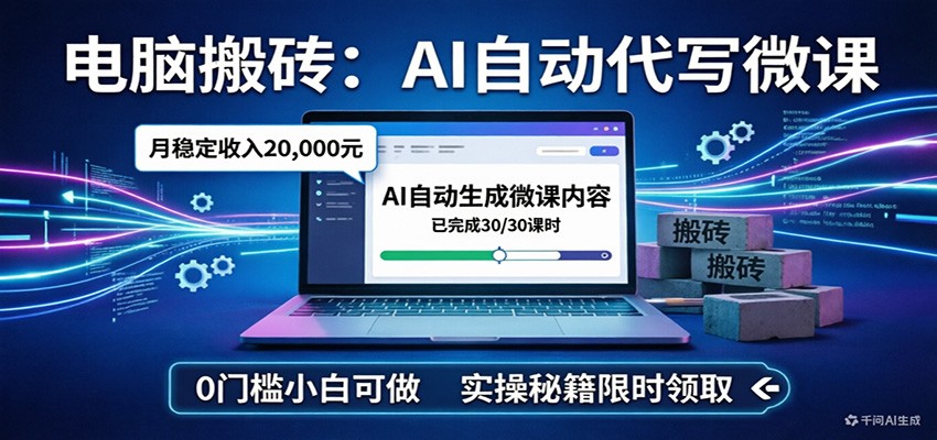 电脑搬砖AI自动代写微课，月稳定2W，0门槛小白可做，实操秘籍 - 佳梦网创 - 网创副业项目资源站-佳梦网创 - 网创副业项目资源站