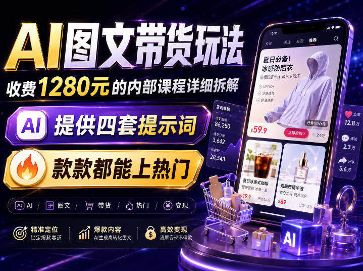 AI图文带货内部玩法，1280内部课程对外系统拆解，看完直接上手变现！-佳梦网创 - 网创副业项目资源站