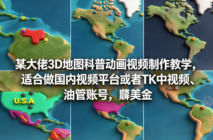 某大佬3D地图科普动画视频制作教学，适合做国内视频平台或者TK中视频、油管账号，賺美金 - 佳梦网创 - 网创副业项目资源站-佳梦网创 - 网创副业项目资源站