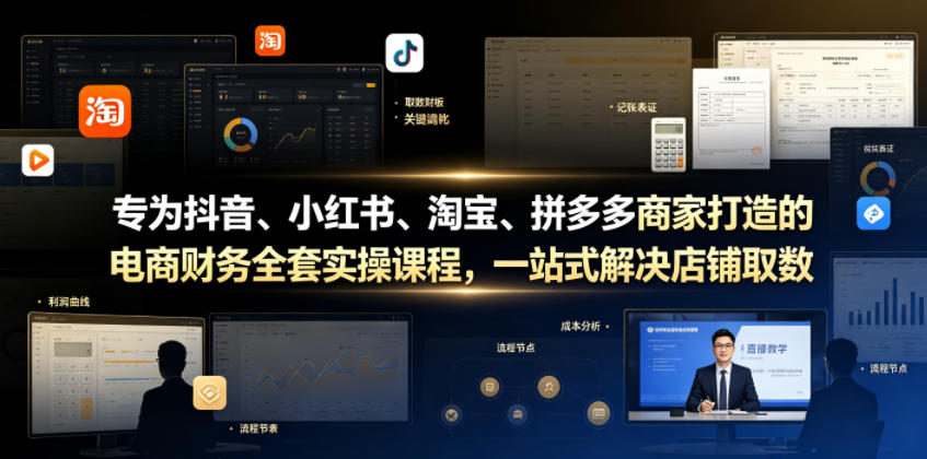 专为抖音、小红书、淘宝、拼多多商家打造的电商财务全套实操课程,一站式解决店铺取数、记账、报税全流程难题-佳梦网创 - 网创副业项目资源站