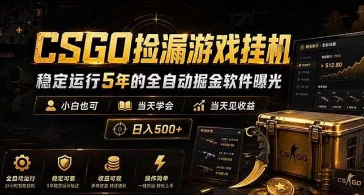 CSGO捡漏游戏挂G，稳定运行5年的全自动掘金软件曝光，小白也可当天学会，当天见收益，日入500+【揭秘】 - 佳梦网创 - 网创副业项目资源站-佳梦网创 - 网创副业项目资源站