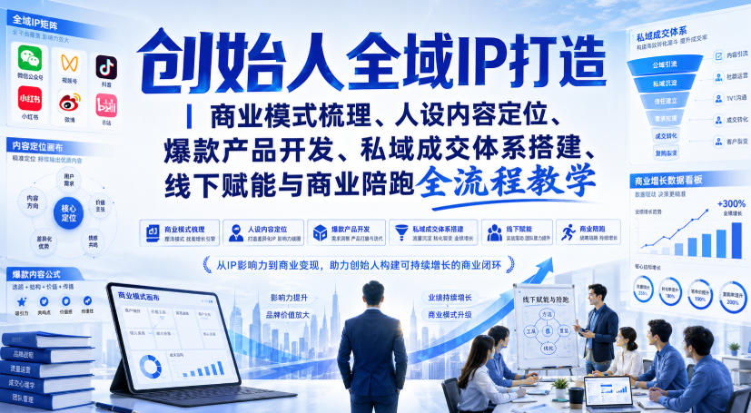 创始人全域IP打造｜商业模式梳理、人设内容定位、爆款产品开发、私域成交体系搭建、线下赋能与商业陪跑全流程教学-佳梦网创 - 网创副业项目资源站