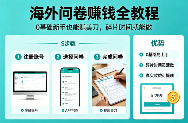 海外问卷賺钱全教程，0基础新手也能賺美刀，碎片时间就能做 - 佳梦网创 - 网创副业项目资源站-佳梦网创 - 网创副业项目资源站