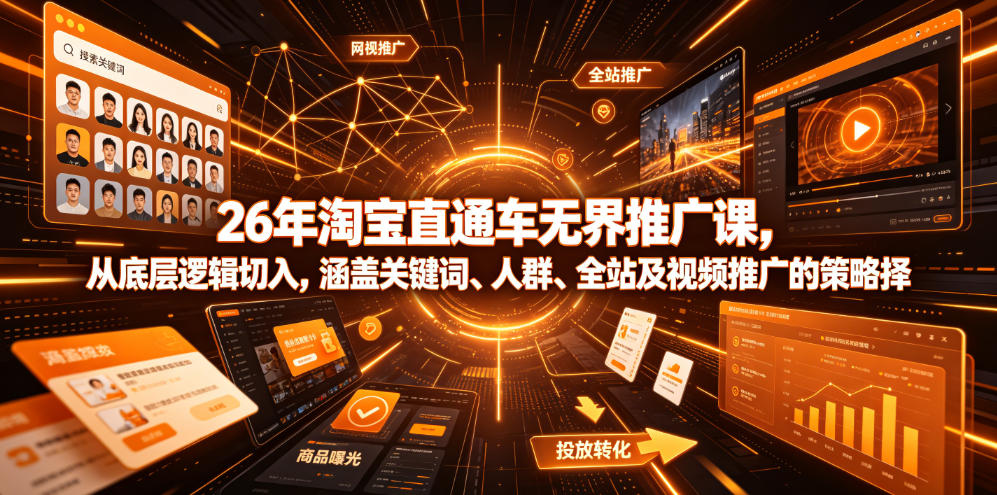 26年淘宝直通车无界推广课，从底层逻辑切入，涵盖关键词、人群、全站及视频推广的策略选择 - 佳梦网创 - 网创副业项目资源站-佳梦网创 - 网创副业项目资源站