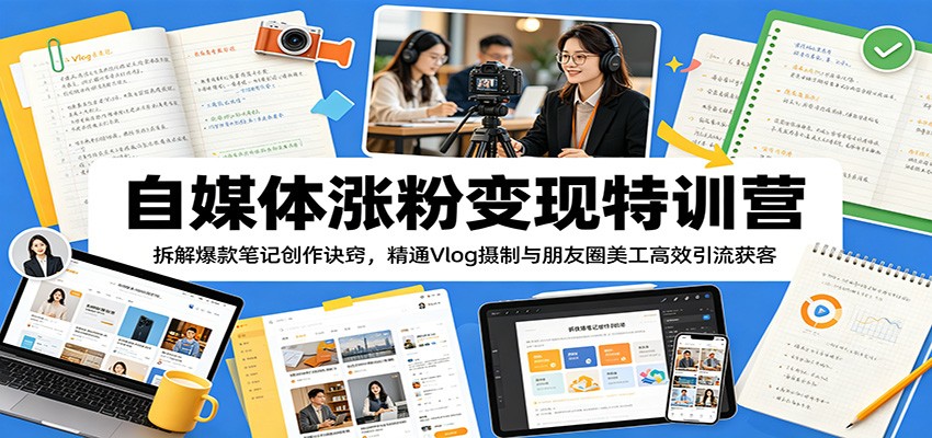 自媒体涨粉变现特训营：拆解爆款笔记创作诀窍，精通Vlog摄制与朋友圈美工高效引流获客 - 佳梦网创 - 网创副业项目资源站-佳梦网创 - 网创副业项目资源站