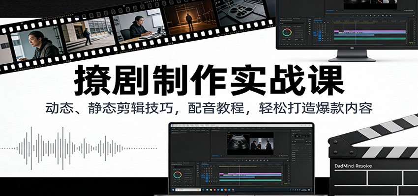 撩剧制作实战课：动态、静态剪辑技巧，配音教程，轻松打造爆款内容 - 佳梦网创 - 网创副业项目资源站-佳梦网创 - 网创副业项目资源站