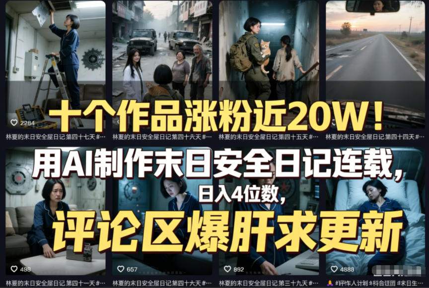 十个作品涨粉近20W！用AI制作末日安全日记连载，日入4位数，评论区爆肝求更新（附详细步骤） - 佳梦网创 - 网创副业项目资源站-佳梦网创 - 网创副业项目资源站