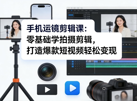 手机运镜剪辑课：零基础学拍摄剪辑，打造爆款短视频轻松变现 - 佳梦网创 - 网创副业项目资源站-佳梦网创 - 网创副业项目资源站