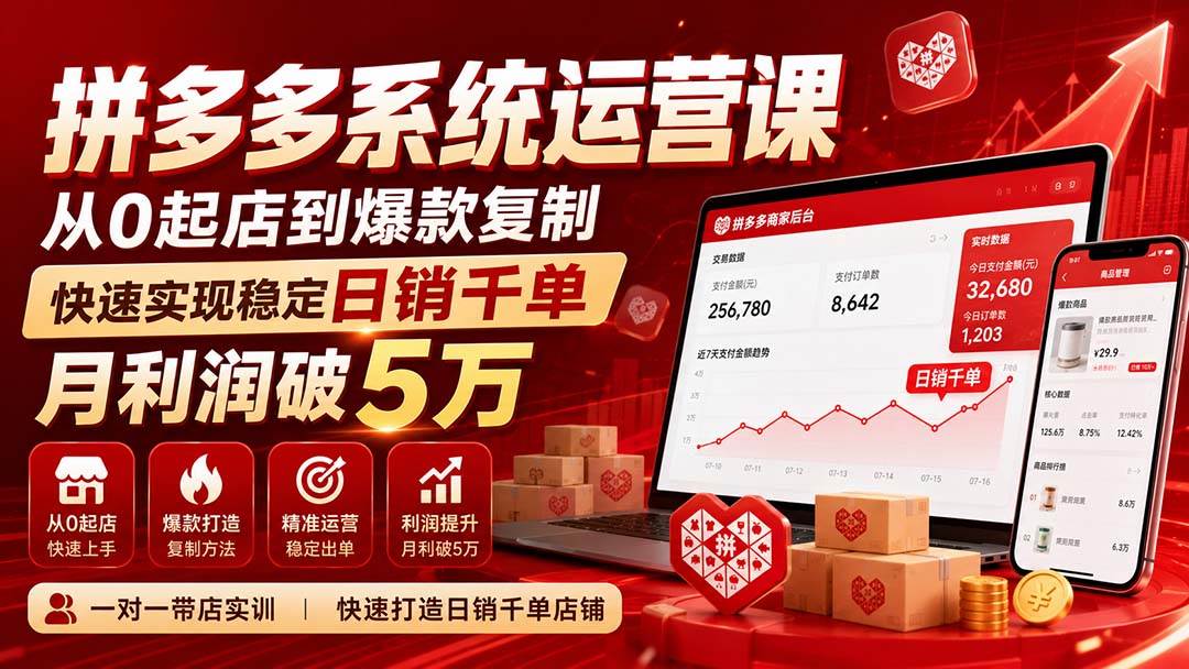 （20547期）拼多多系统运营课-无水印(更新9月)，从0起店到爆款复制，快速实现稳定日销千单，月利润破5万-佳梦网创 - 网创副业项目资源站