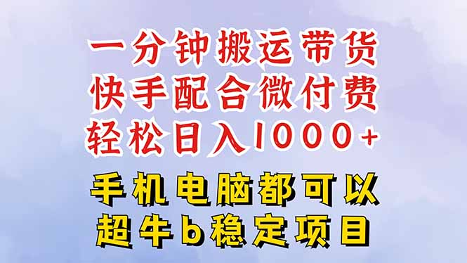 快手黑科技一分钟搬运带货,一刀不剪过原创,微付费投流玩法,轻松日入…-佳梦网创 - 网创副业项目资源站