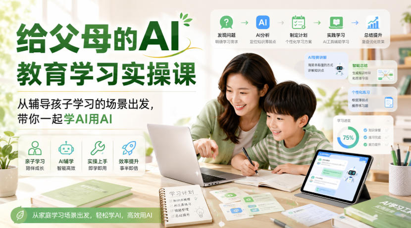给父母的AI教育学习实操课,从辅导孩子学习的场景出发,带你一起学AI用AI-佳梦网创 - 网创副业项目资源站