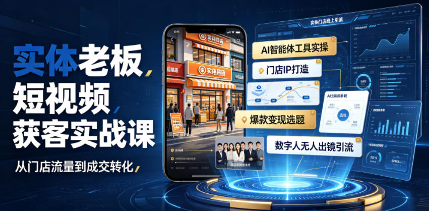 实体老板短视频获客实战课|AI智能体工具全套实操、门店IP打造、爆款变现选题、数字人无人出镜引流完整教程 实体老板短视频获客实战课|AI智能体工具全套实操、门店IP打造、爆款变现选题、数字人无人出镜引流完整教程