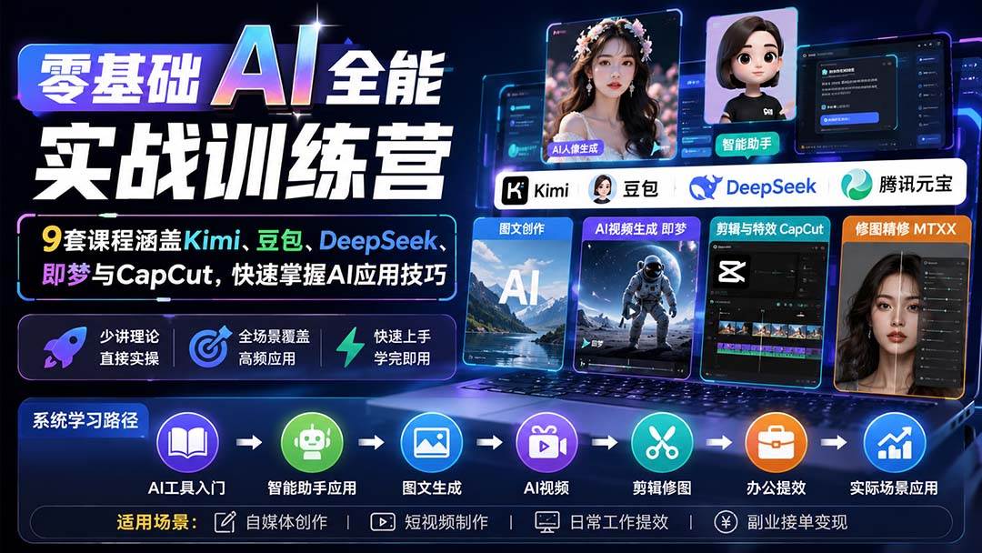 （20134期）零基础AI全能实战训练营：9套课程涵盖Kimi、豆包、DeepSeek、即梦与CapCut，快速掌握AI应用技巧-佳梦网创 - 网创副业项目资源站
