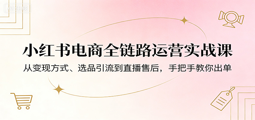 小红书电商全链路运营实战课：从变现方式、选品引流到直播售后，手把手教你出单 - 佳梦网创 - 网创副业项目资源站-佳梦网创 - 网创副业项目资源站