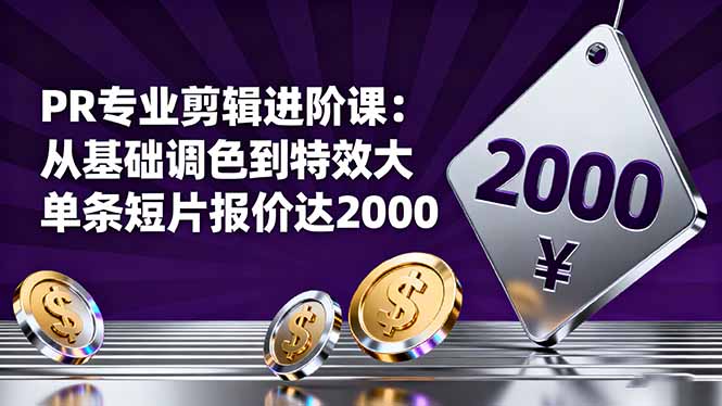 PR专业剪辑进阶课：从基础调色到特效大片的进阶技能，单条短片报价达2000 - 佳梦网创 - 网创副业项目资源站-佳梦网创 - 网创副业项目资源站