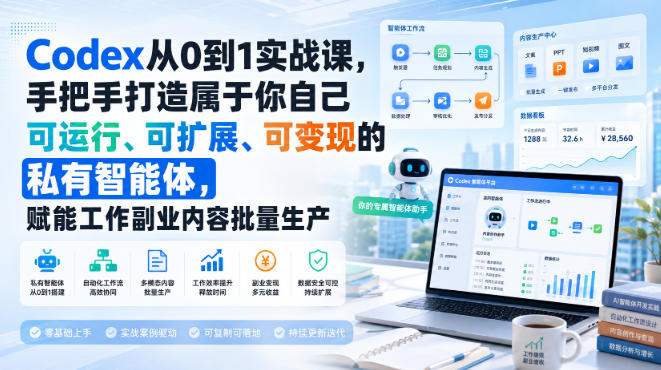 Codex从0到1实战课，手把手打造属于你自己可运行、可扩展、可变现的私有智能体，赋能工作副业内容批量生产 - 佳梦网创 - 网创副业项目资源站-佳梦网创 - 网创副业项目资源站