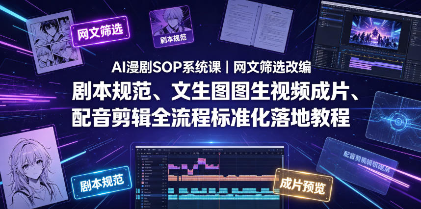 AI漫剧SOP系统课｜网文筛选改编、剧本规范、文生图图生视频成片、配音剪辑全流程标准化落地教程（更新0826）-佳梦网创 - 网创副业项目资源站