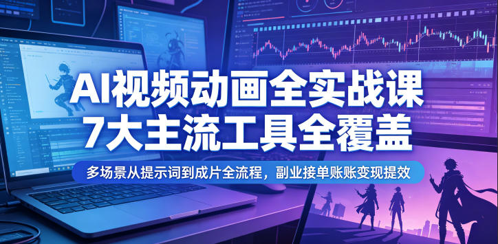 AI视频动画全实战课，7大主流工具全覆盖，多场景从提示词到成片全流程，副业接单账号变现提效-佳梦网创 - 网创副业项目资源站