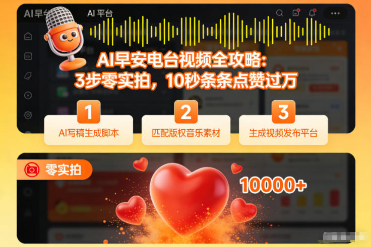 AI早安电台视频全攻略：3步零实拍，10秒条条点赞过万 - 佳梦网创 - 网创副业项目资源站-佳梦网创 - 网创副业项目资源站