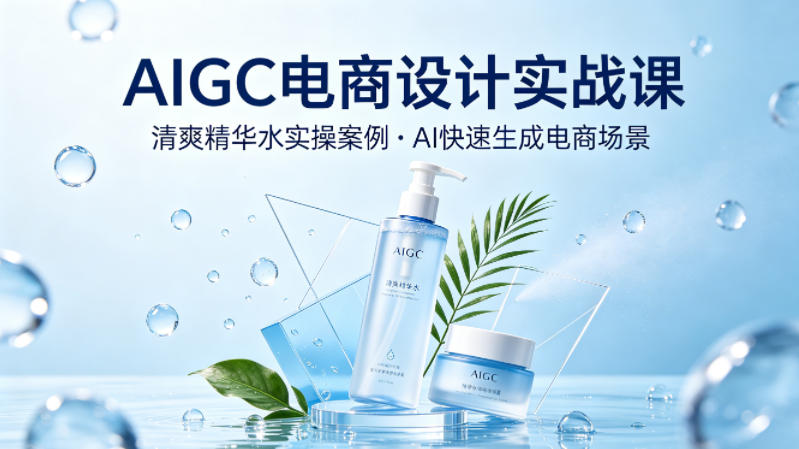 AIGC电商设计实战课,以清爽精华水为实操案例,教你用AI快速生成电商场景-佳梦网创 - 网创副业项目资源站